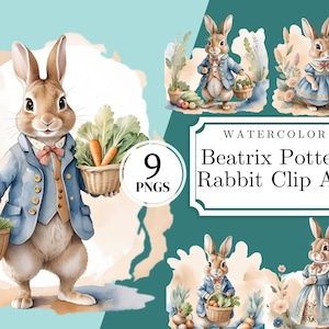 9 Clip Art di conigli in stile Beatrix Potter (PNG) - Asilo nido, Peter Rabbit, Coniglietto, Trasparente, Baby Shower, Download digitale istantaneo