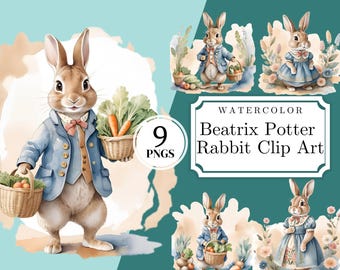 Beatrix Potter Style Kaninchen Clip Art: Kinderzimmer Dekoration PNGs (Digitaler Download