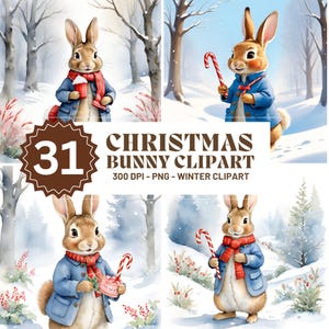 Le 31 hiver Peter Rabbit Beatrix Potter Clip Arts (PNGS) - chambre de bébé, lapin enneigé, journal indésirable, baby shower, téléchargement immédiat