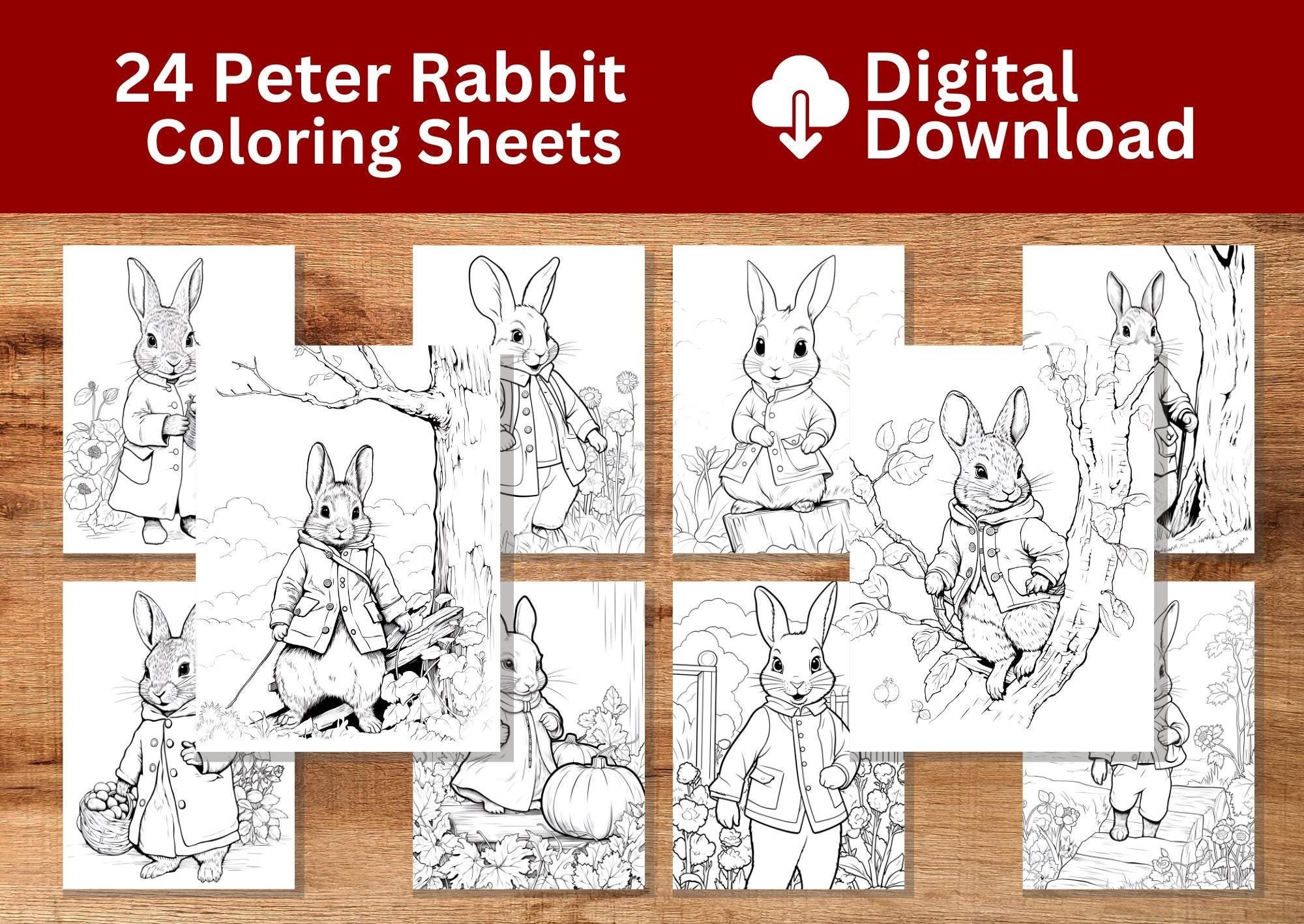 Peter Rabbit Malseiten 24 druckbare Seiten für Bunny Färbung - SOFORTIGER digitaler Download, Beatrix Potter Malseiten für alle