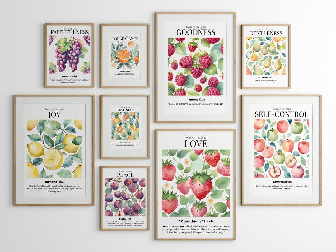 Fruit of the Spirit Prints: Christian Scripture Wall Art Set of 9 ...