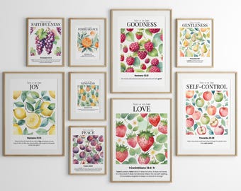 Fruit of the Spirit Prints: Christian Scripture Wall Art Set of 9 (Instant Digital Download)