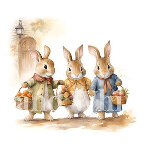 8 Beatrix Potter Inspired Peter Rabbit Market Digital Watercolor ...