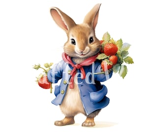 5 Peter Rabbit Clipart-Bilder, Beatrix Potter &quot;&quot;Frühling im Garten&quot;&quot; - hochwertige Kaninchen PNGs, Basteln, digitaler Download, Junk Journal.&quot;