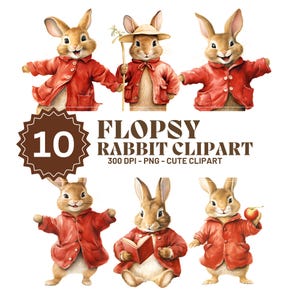 10 Peter Rabbit &quot;Flopsy&quot; cliparts, Beatrix Potter Style - High Quality PNG, Crafting, Farmhouse Decor, Nursey Decor, Junk Journal