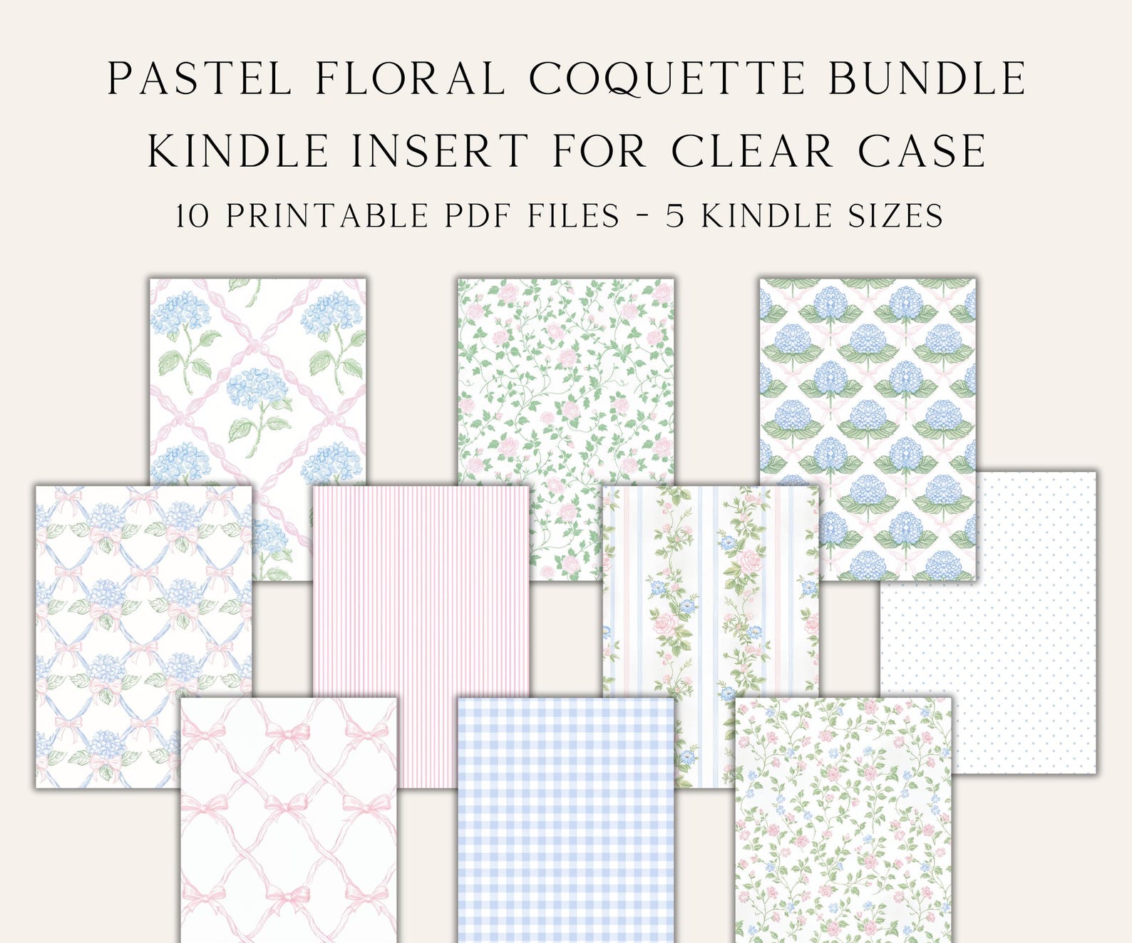 Coquette Kindle Insert: Preppy Pink Bow, Pastel Floral (digital ...