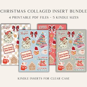 Inserts Kindle de Noël imprimables pour étui transparent, insert Kindle d&#39;hiver, inserts design scrapbooking pour liseuse électronique, décoration Kindle rétro père Noël