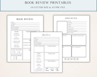 Book Review Printable, Readers Review, Book Journal Pages, Reading Planner PDF inserts, Digital Book Review, Reading Journal 2025