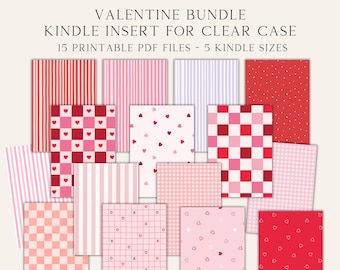 Inserto para Kindle en color rosa y rojo de San Valentín: Insertos para Kindle Paperwhite con diseño de cuadros para funda transparente (descarga digital)
