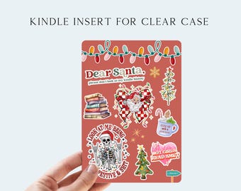 Inserto stampabile divertente di Natale, inserto Paperwhite per custodia trasparente, stampabili a tema libresco, inserto trasparente festivo per Kindle, decorazioni personalizzate per Kindle