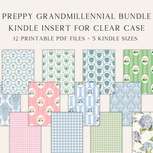 Preppy Grand Millennial Kindle Printable Insert for Clear Case, Trendy Floral Kindle Accessory, Bookish Printable, Digital Kindle Case Cover