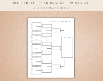 Book of the Year Bracket, Book Club Games, Book Journal Pages, Reading Journal Planner Inserts, Digital Book Trackers, Reading Journal 2025