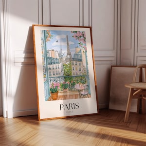 Balcone di Parigi, stampa di Parigi Francia, poster della Torre Eiffel, poster di Parigi, regalo della Torre Eiffel di Parigi, regalo con vista sulla Francia, poster di Parigi, regalo di Parigi