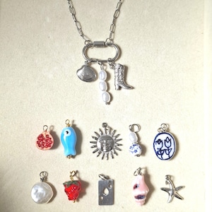 Build your own silver charm necklace, Carabiner Personalised Summer Necklace, Birthday Gift for Her, Vintage Y2k, Interchangeable charms