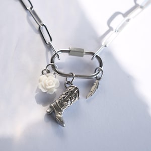 Build your own silver charm necklace, Carabiner Personalised Summer Necklace, Birthday Gift for Her, Vintage Y2k  Necklace, Silver pendants