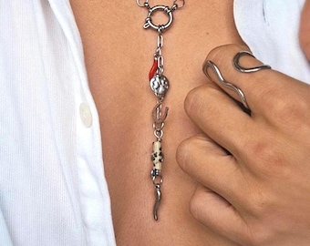 Lariat Charm Necklace, Tarnish Free Stainless Steel, Y2K Trendy, Beachy