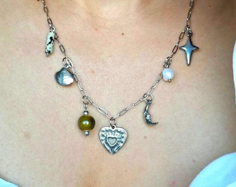 Diseña tu collar de plata con dijes, elige tus dijes, regalo de cumpleaños personalizado para ella, collar de verano.