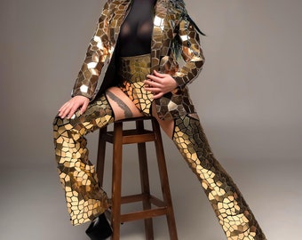 Sparkling Mirror Jacket & Leggings for Stage - Shimmering Clothing, Disco Suit, Mirror Clothing, Sparkling Costume, Sequin Jacket