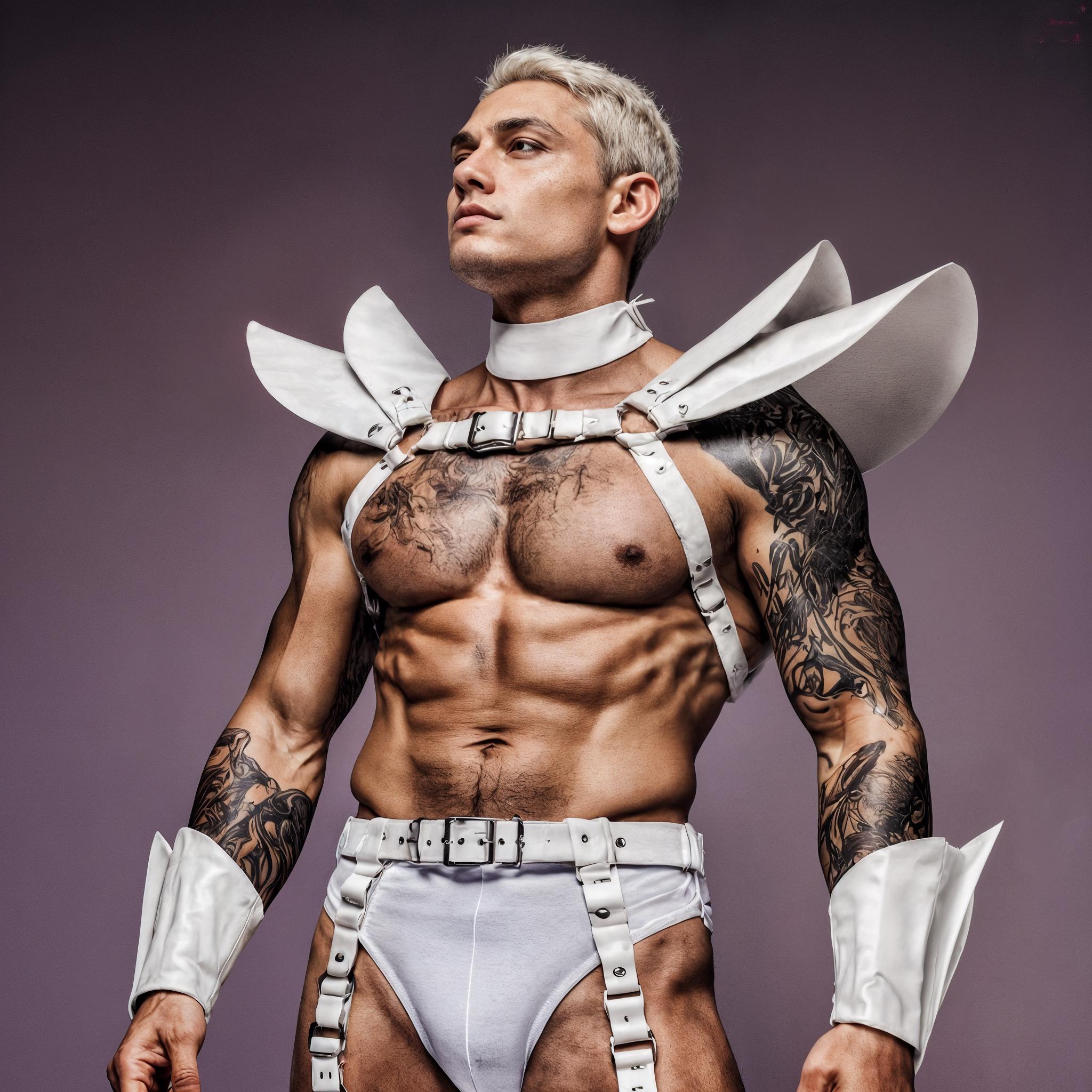 Men’s White Angel Armor Outfit, Futuristic Leather Harness Costume, Pride Festival Wear, Pole Dance Stage Clothing