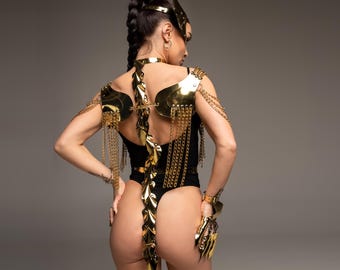 Majestic Golden Dragon Costume Set: Enchanted Headpiece, Sculpted Shoulders, Radiant Spine & Mystic Glove for Unforgettable Party Elegance
