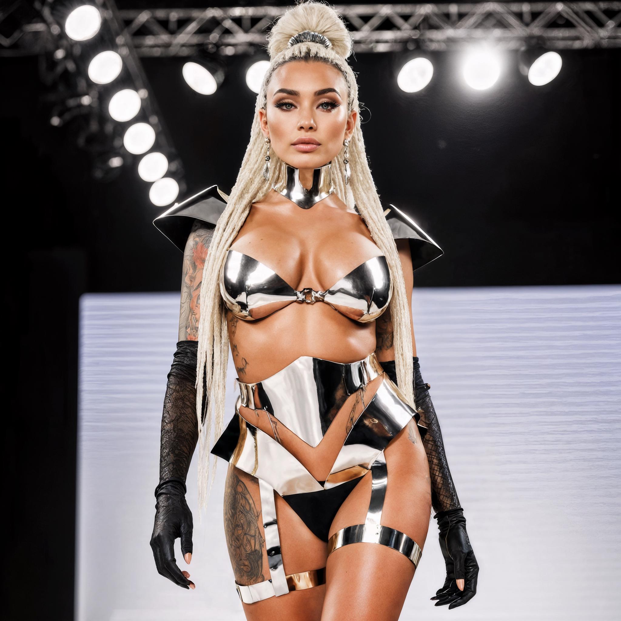 Chrome Stage Armor Lingerie Set - Burlesque Fashion Performance Outfit, Futuristic Drag Queen Costume, Celebrity Show Wear, Showgirl Costume