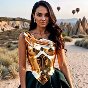 Mode Gold Overbust Korsett, Metallic weibliche Körper Rüstung, Frauen Top Korsett, Acryl Brustpanzer, gespiegelt Bustier, Metallic skulpturale Top