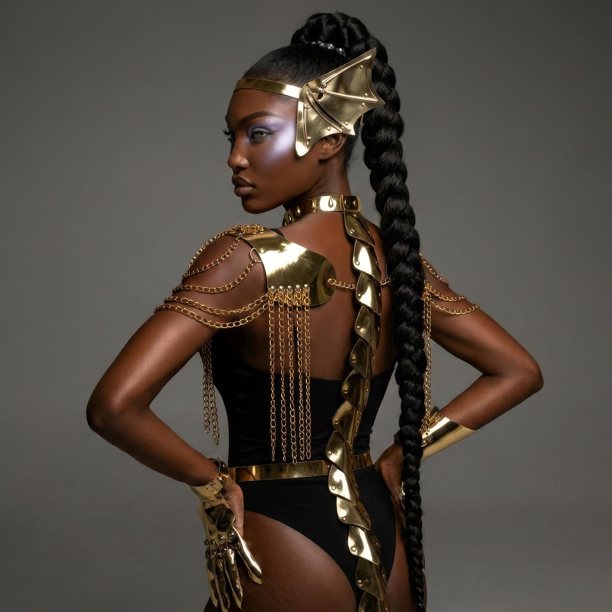 Gold Dragon Cosplay Set, Mystical Headpiece Spine Shoulders Gloves