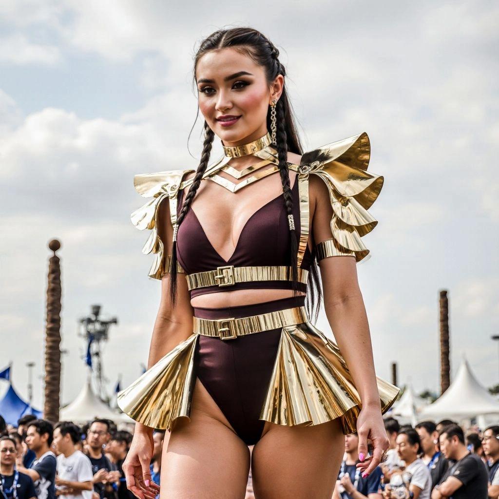 Best Festival Armor Outfit - Leather Shoulders & Skirt, Gold Metallic Harness, Rave Armor Wear, Burning man Clothing, Festival Accessories