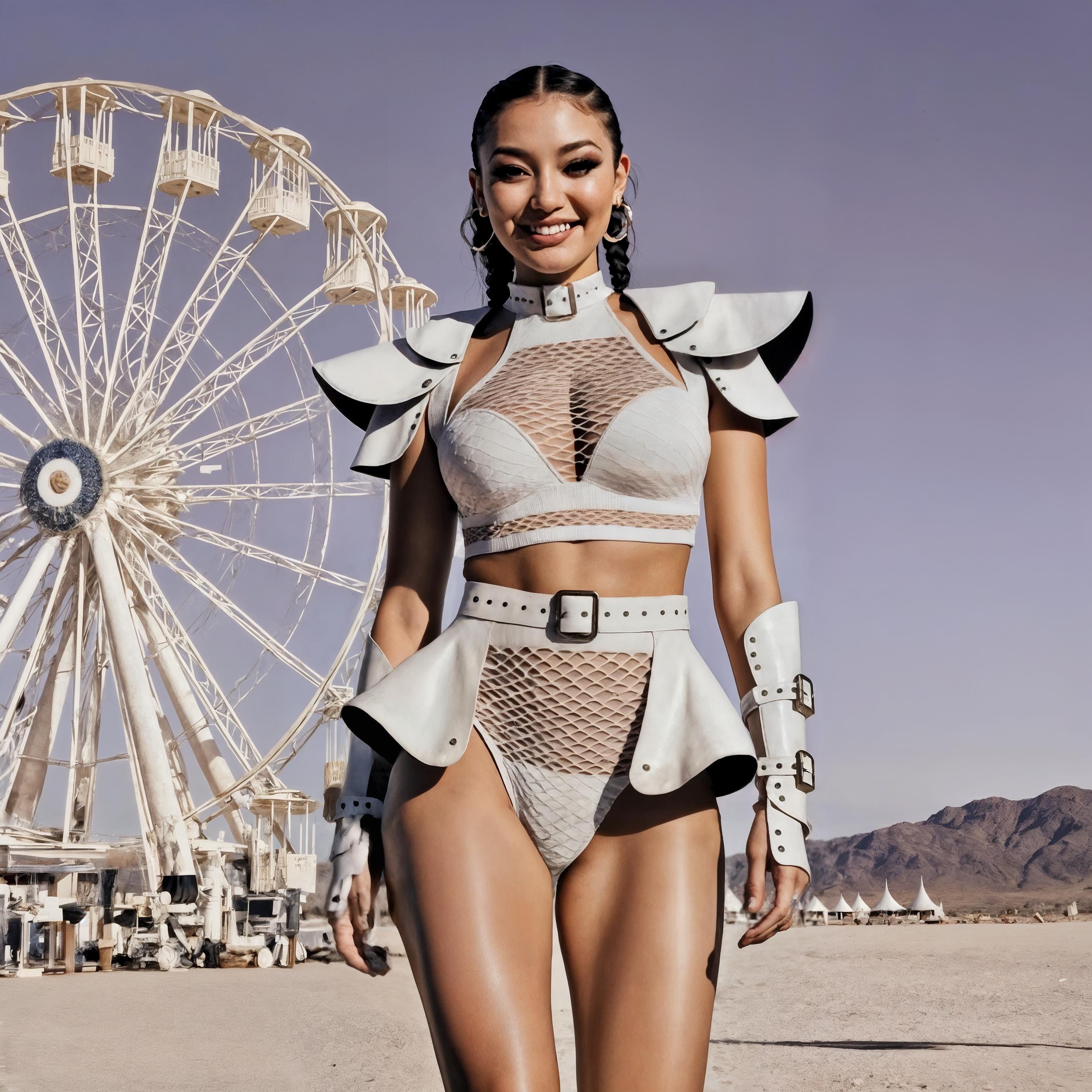 White Rave Outfit, Festival Leather Shoulders,Rave Open Skirt, Cyber Punk Wear, Burning man Clothing for Women, Latex Armor Accessories