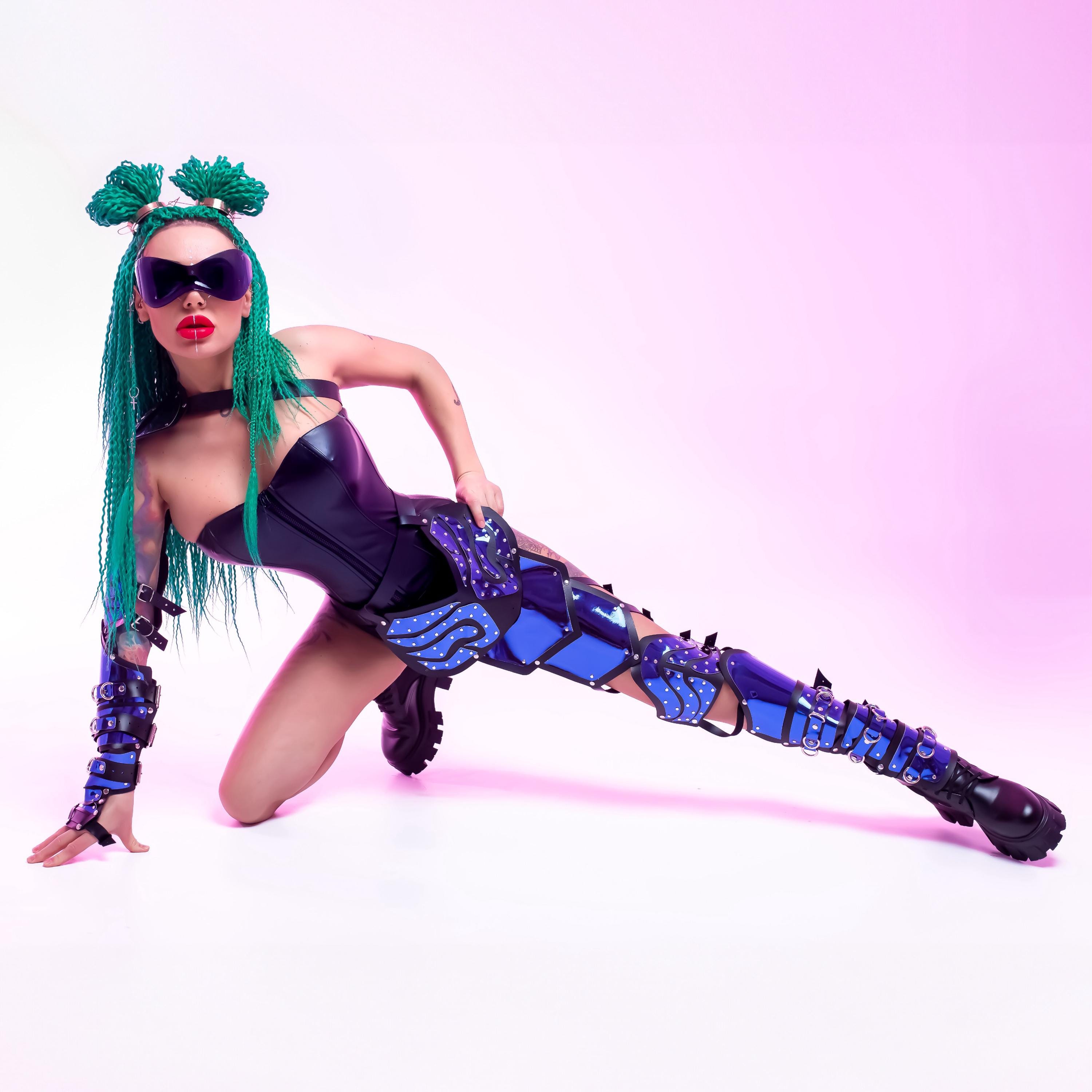 Cyber Punk Armor Set for Women: Arm & Leg Covers - Metallic Rave Outfit for Burning Man, Mad Max Apocalypse Futuristic Festivals Armours