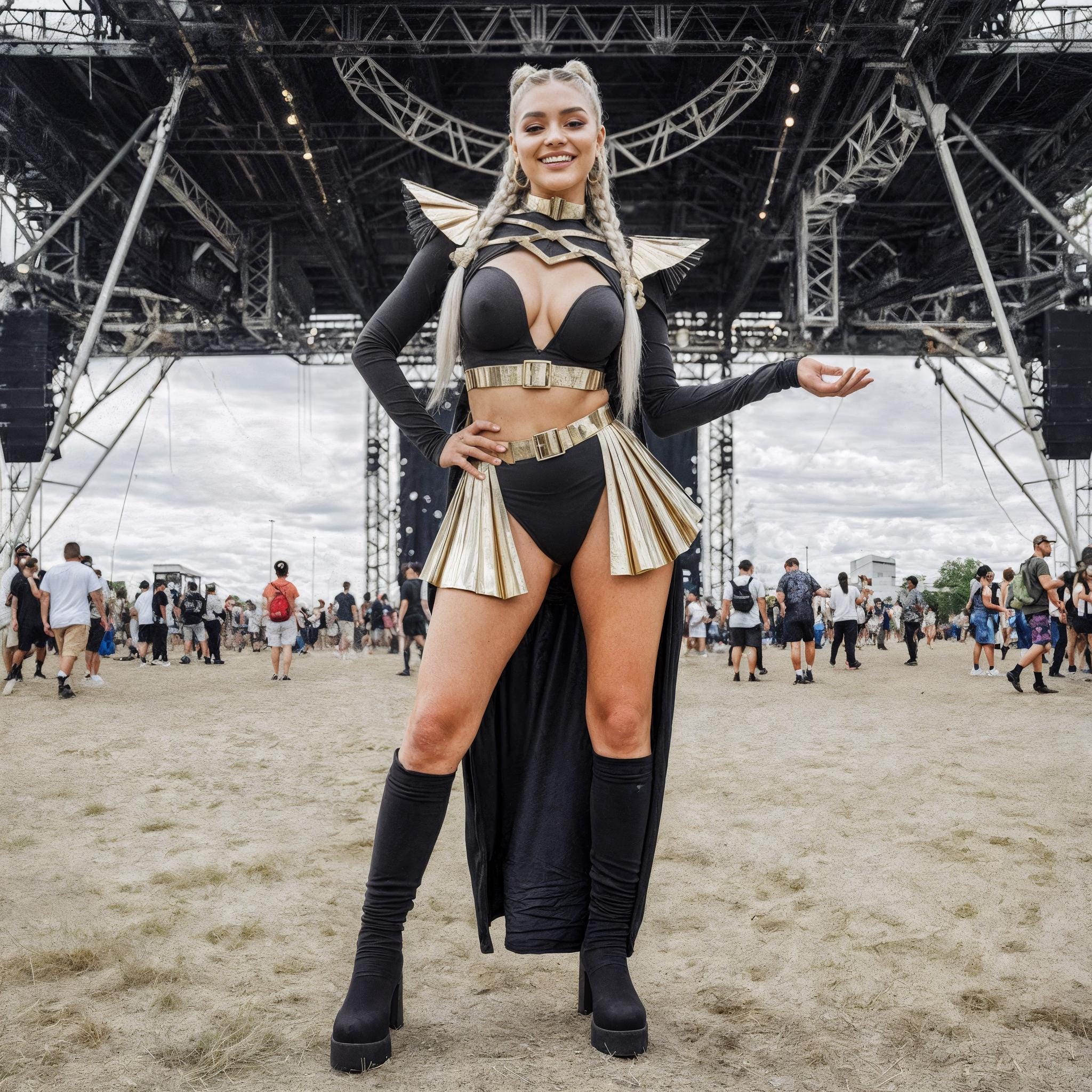 Gold Festival Outfit, Harness Top and Open Skirt, Women's Rave Wear