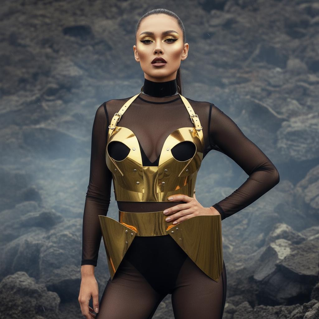 Best Futuristic Costume Set - Festival Armored Outfit, Gold Metallic Rave Wear, Cosmic Fashion Clothing, Cyber Armor, Burning Man Party Wear