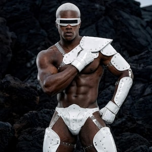 Men's Sci-fi Armor Outfit – Futuristic White Leather Costume, Burning Man Wear