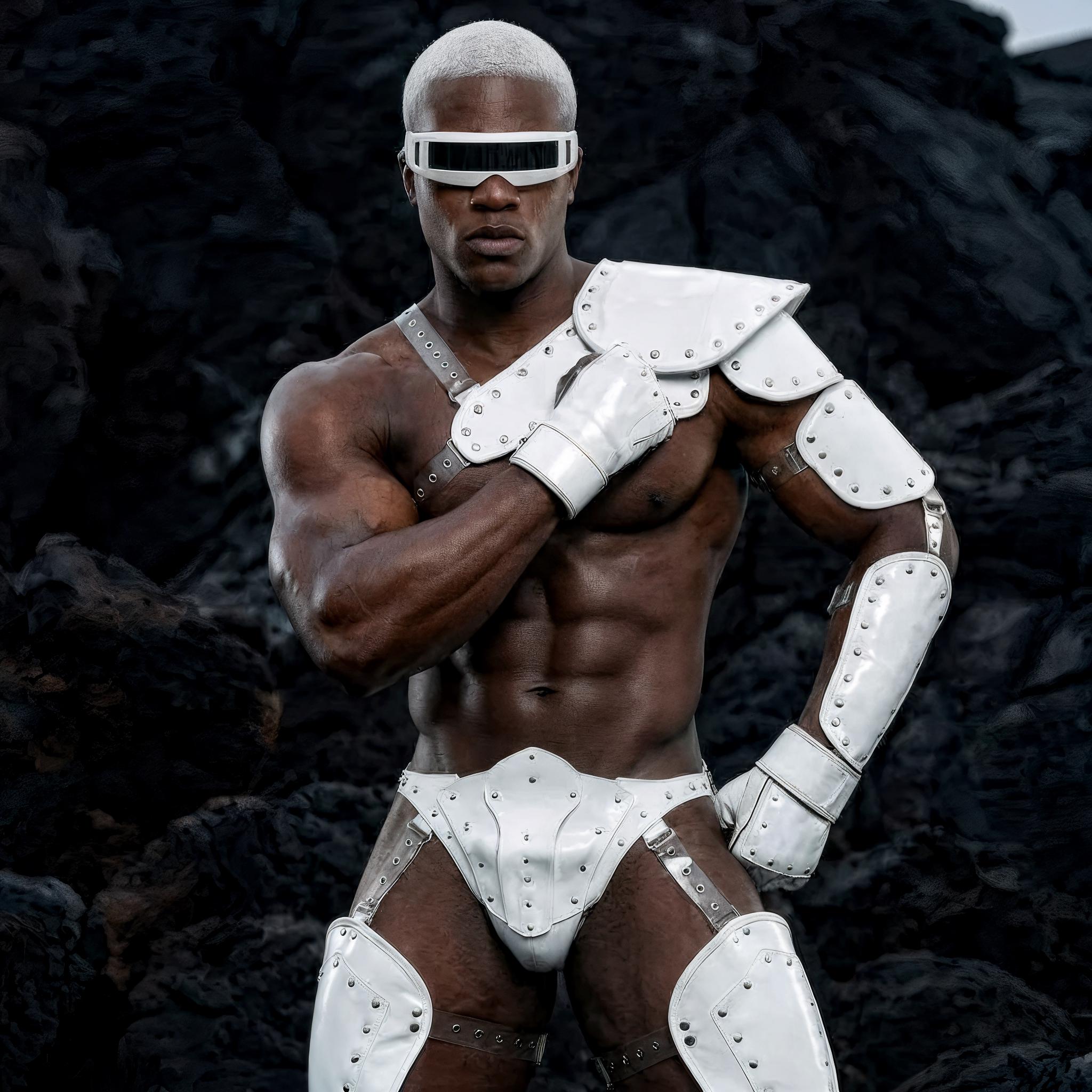 Men's Sci-fi Armor Outfit – Futuristic White Leather Costume Set, Burning Man Wear