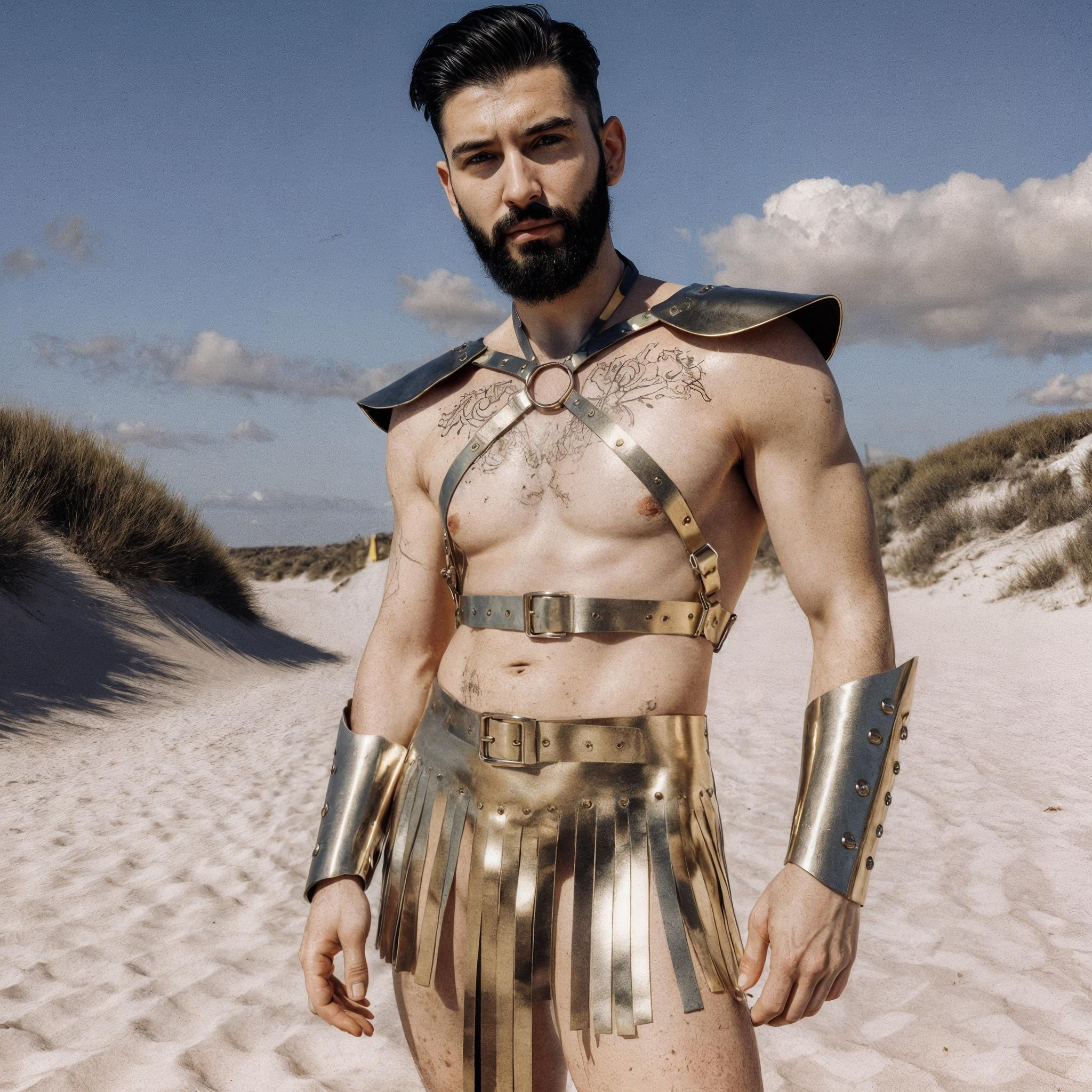 Gladiator Cosplay Costume Set - Men's Armor Outfit, Desert Warrior Wear, Golden Leather Shoulders & Skirt for Men, Futuristic Male Armor