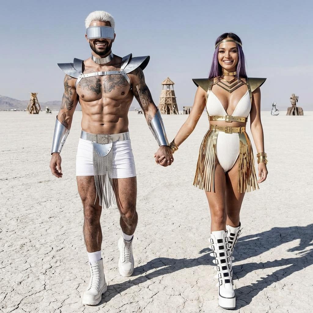 Festival Couple Costume Set - Futuristic Rave Outfits for Men & Women, Burning man Wear