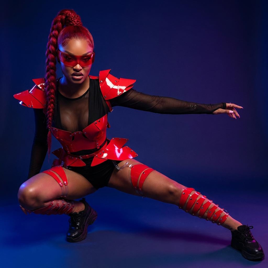 Red Futuristic Costume for Women - Cosmic Fashion Outfit