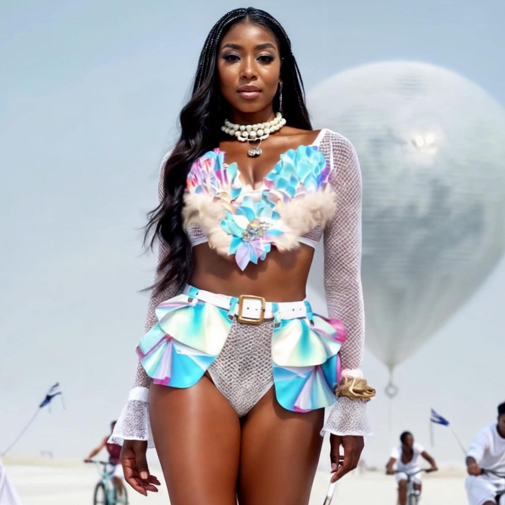 Holographic Festival Feather Top & Skirt - Burning man Clotging, Sparkling Rave Outfit, Iridescent Costume Party, Bodysuit with Petals