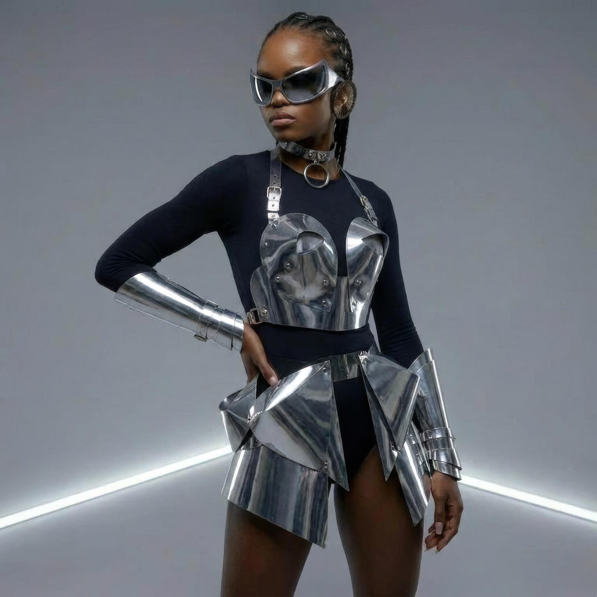 Silver Futuristic Dress, Women's Cosmic Costume, Sci-fi Clothes Accessories