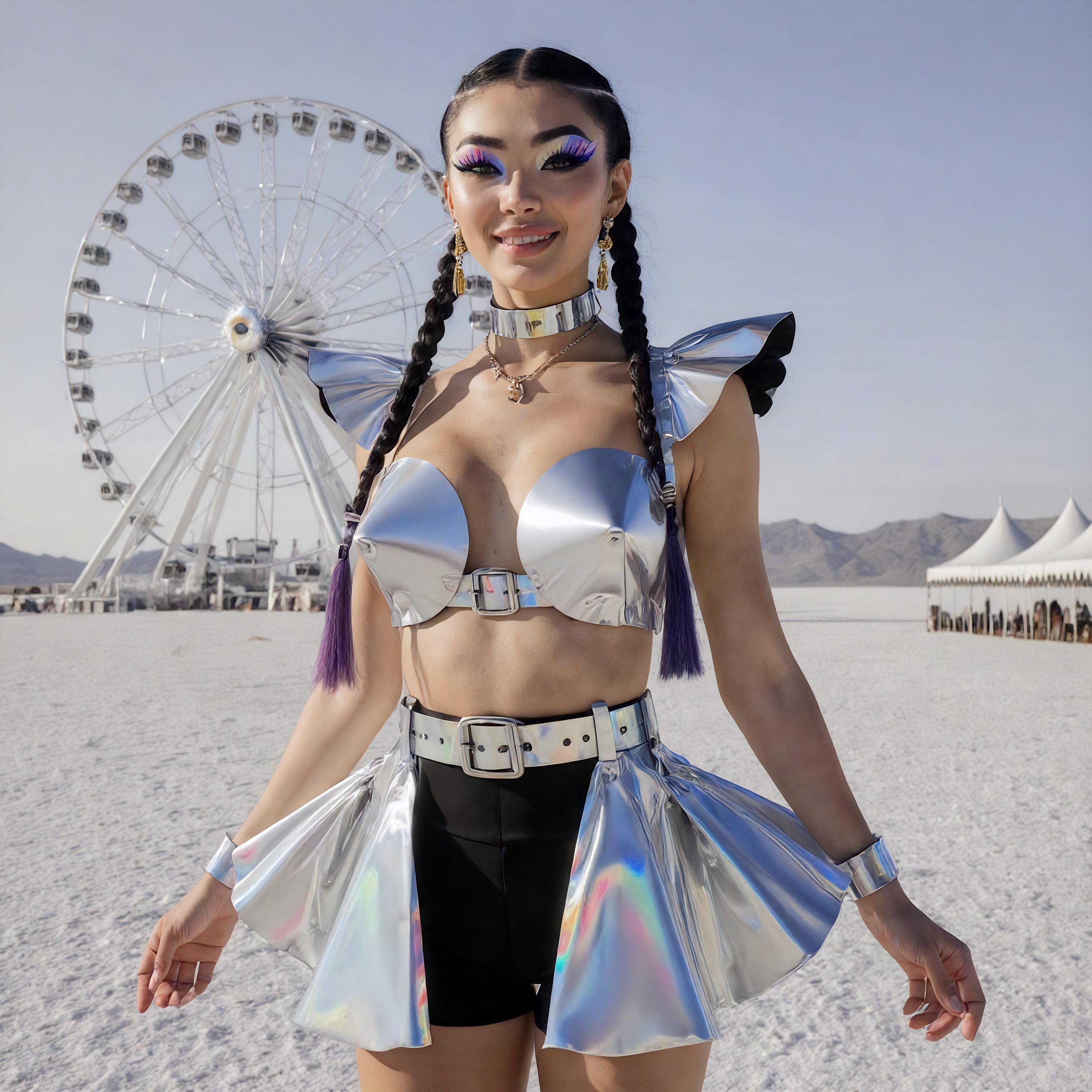 Hologram Festival Outfit, Shimmering Harness, Female Rave Costume Set, Burning man Clothing, Music Party Wear