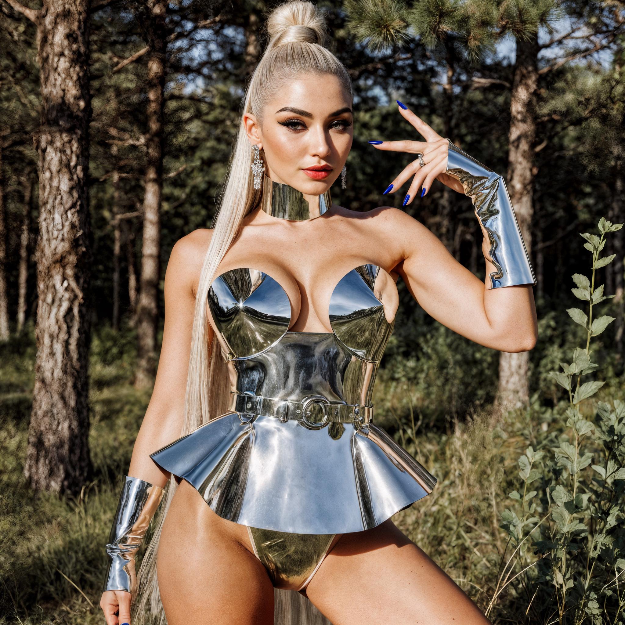 Chrome Futuristic Clothing Set - Silver Festival Dress, Showgirl Wear, Luxury Cosmic Look, Metallic Dance Outfit, Carnival Costume