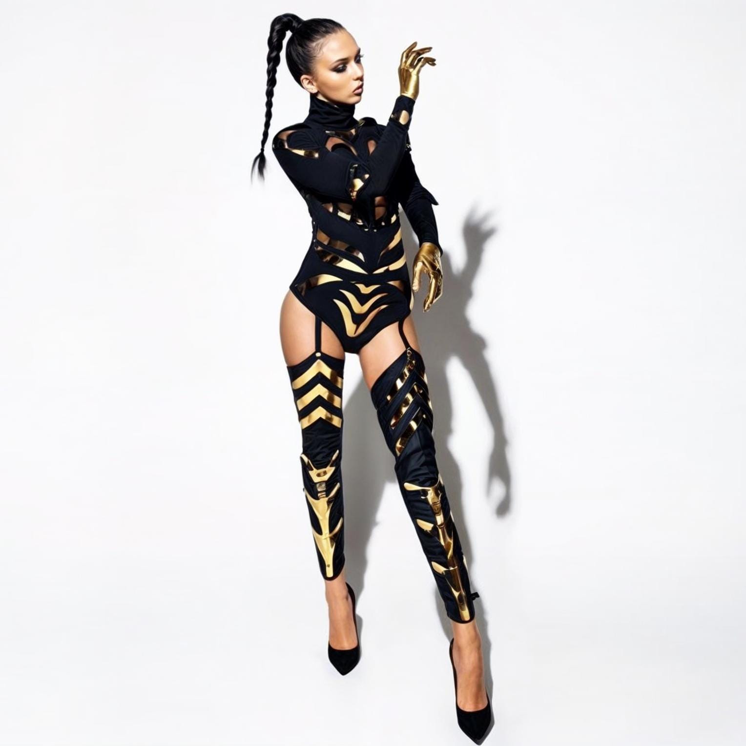 Exclusive Dance Costume Set – Fashion Bodysuit & Over Knee Boots for Stage Shows, Performance Costumes, Dancers Leg Covers, Party Outfit