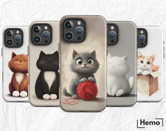 Funda para teléfono con gatitos de acuarela / Funda estética con gatos para iPhone 16 Pro Max 15 14 13 12 11 Plus / Samsung S24 Ultra S23 S22 S21 S20