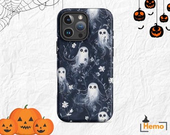 Cute Halloween 3D Ghost Phone Case | Floral Aesthetics Design | iPhone 16 Pro Max 15 14 13 | Samsung S24 Ultra S23 S22+