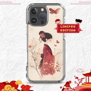 Funda de teléfono china transparente con acuarela / Funda estética especial y linda con diseño de chica Hanfu / iPhone 16 Pro Max 15 14 13 12 11 Plus / Samsung S24 Ultra+