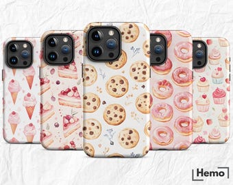 Watercolor Desserts Phone Case - Aesthetic Pink Pastry & Sweets Cover for iPhone 16, 15 Pro Max, 14, 13, 12, 11, Wireless Charging Case