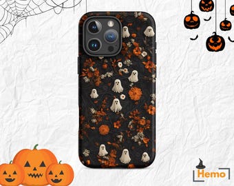 Halloween Ghost & Pumpkin Phone Case: Autumn Floral Design