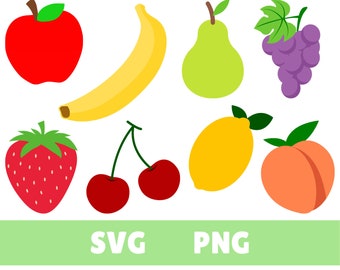 Fruit Clip Art Bundle: Apple, Banana, Cherry, Lemon (SVG, PNG)