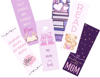 Mom & Child Bookmark Designs: Pink Reading Theme (PNG File)