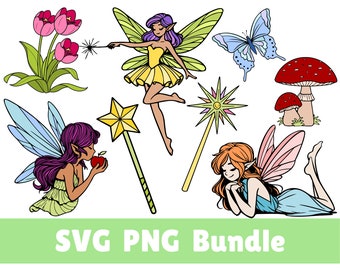 Fairy SVG PNG Bundle: Butterfly, Tulip, Mushroom, Wands (Digital Download)